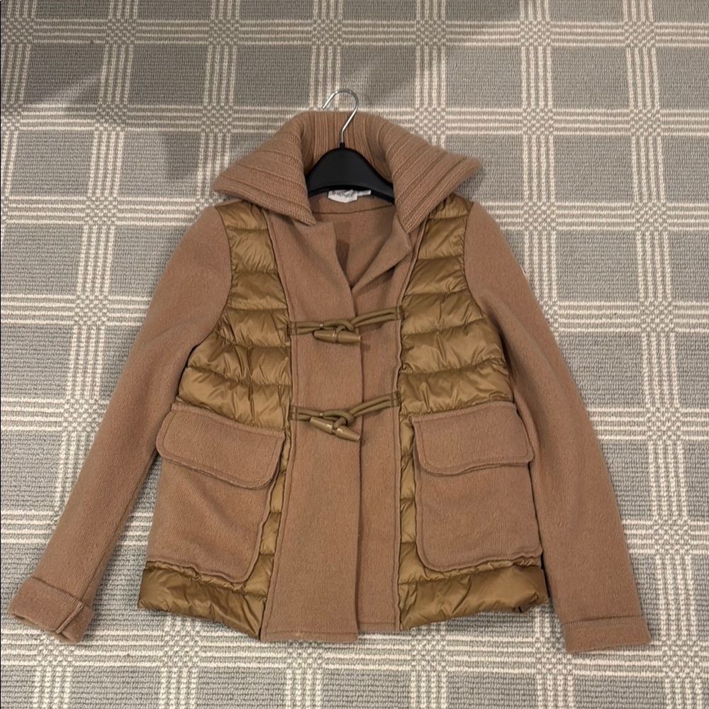Moncler Camel Wool Padded Maglione Tricot Cardigan Down Jacket